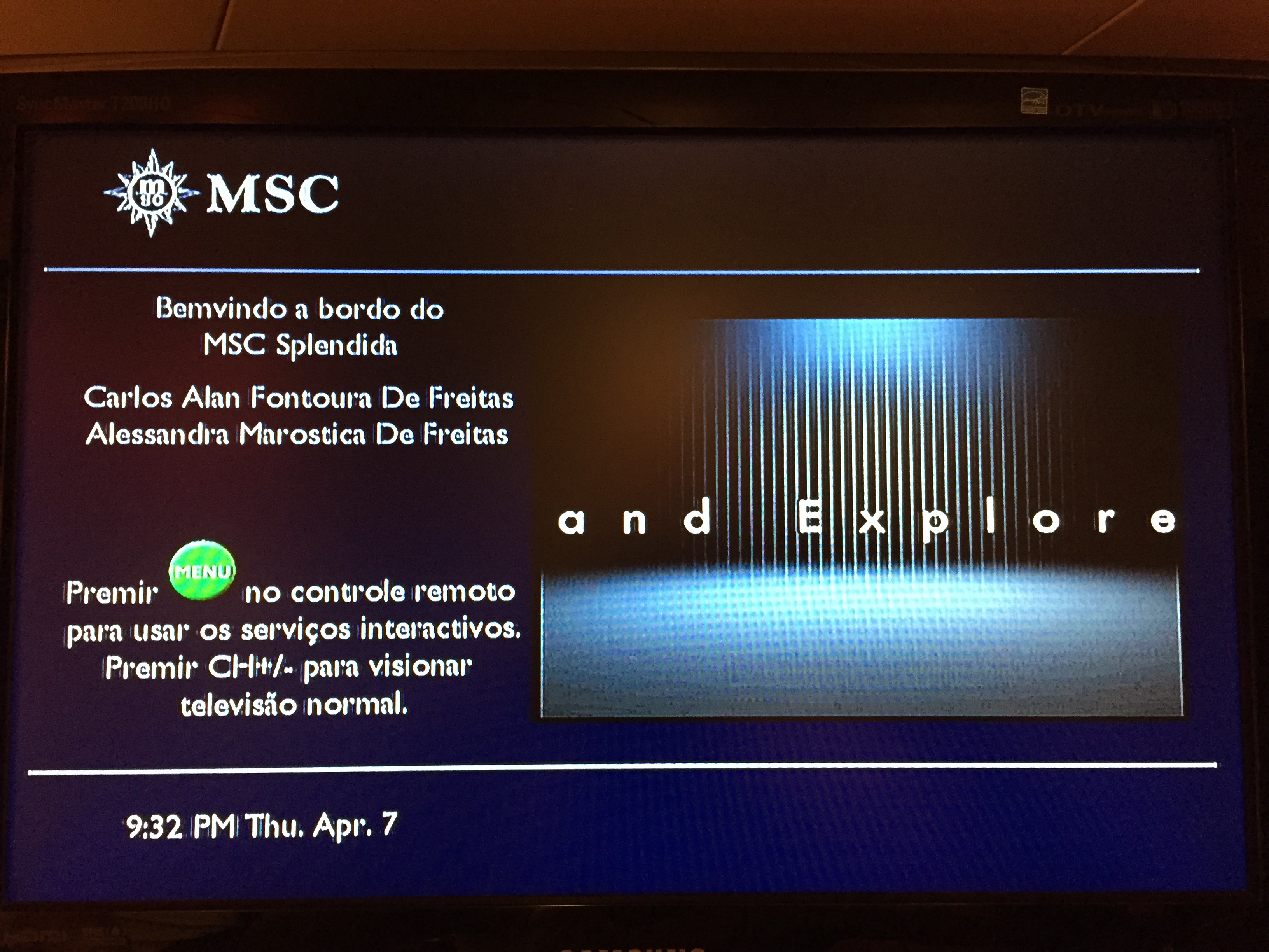 TV interativa no navio MSC Splendida. (Foto: Alessandra Maróstica)